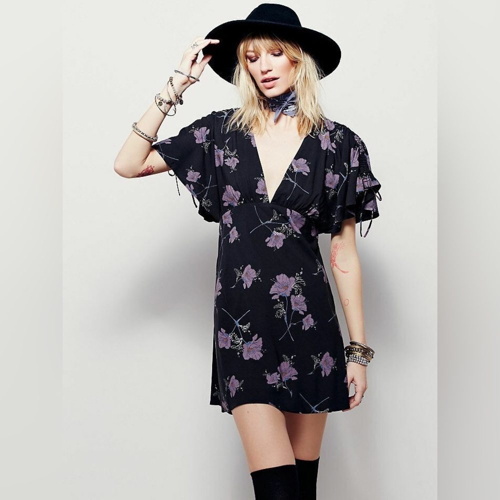 FREE PEOPLE Drapey Melanie Printed Mini Dress in Night size 10